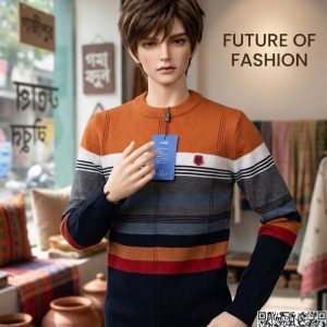 New in Men's Casual Warm College Style Retro Striped Knitted Sweater Round Neck Pullover Sweater Suitable For Autumn And Winter